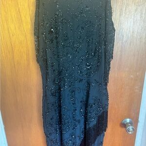 Oleg Cassini Black Asymmetrical Beaded Dress
